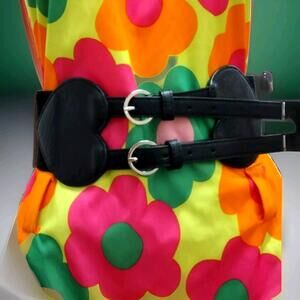 Black Wide Cinch Waist Hearts Belt Size Small PLEATHER EMO DOUBLE HEARTS BELT